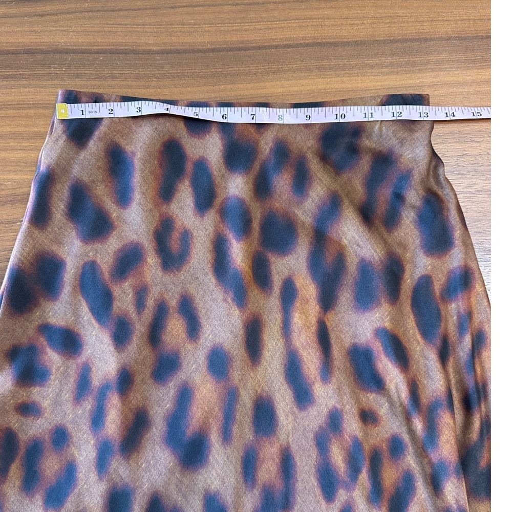 L'AGENCE Satin Animal Print Midi Skirt Small Brown Leopard Grunge Indie Sleaze - Picture 3 of 11